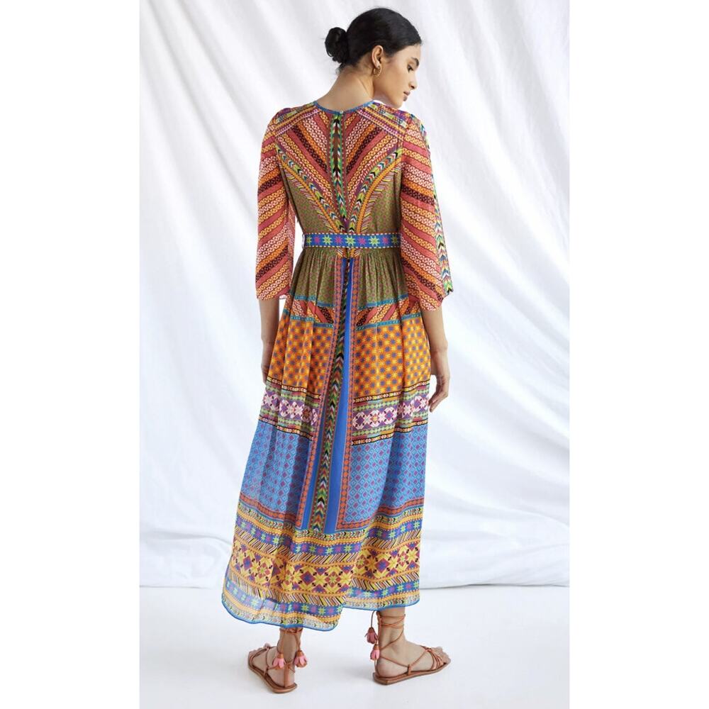 Tanvi Kedia Anthropologie Multi Abstract Embellished Maxi Dress Medium NO BELT